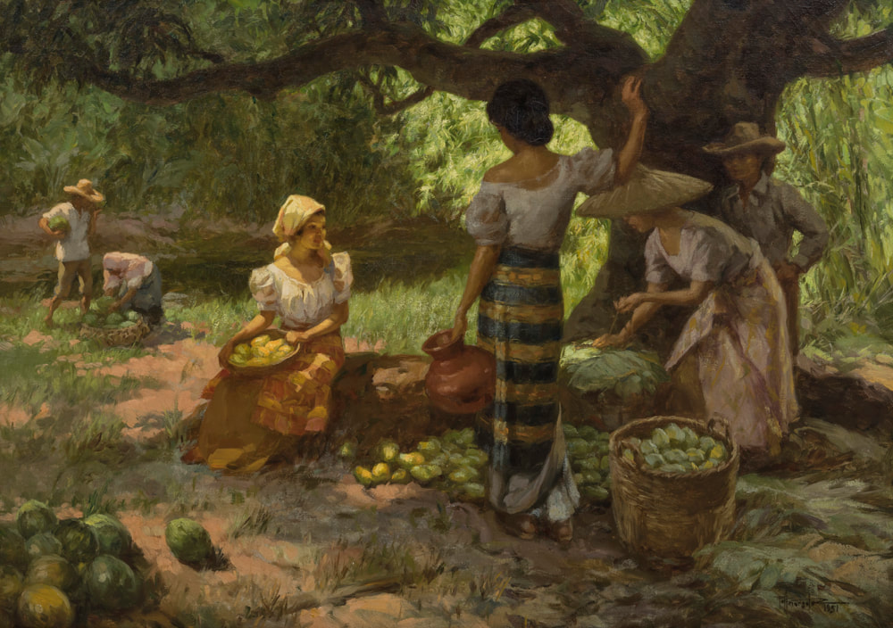 Picture of Mango pickers painted by fernando amorsolo